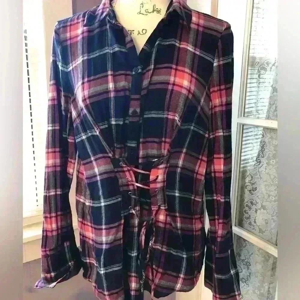Express flannel shirt with corset style belt